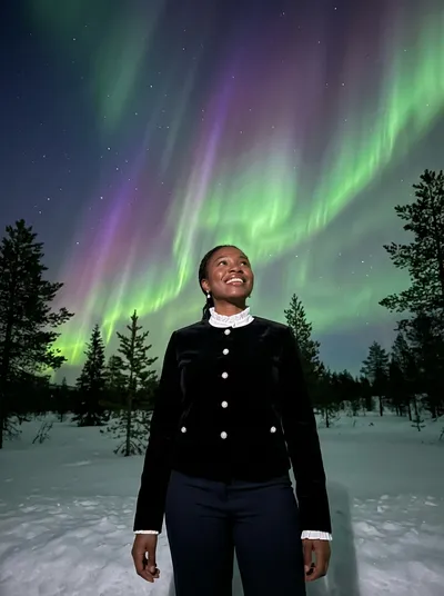 Generated photo — evening portrait under the northern lights